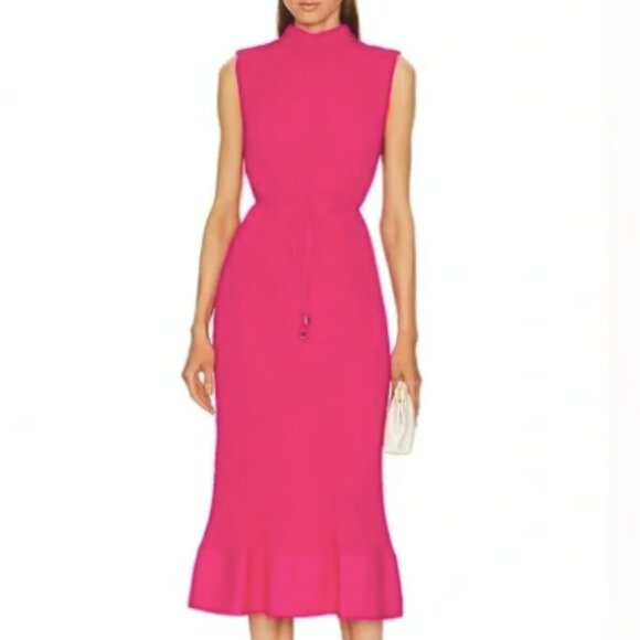 Milly Melina Pleated Midi Dress in Pink 6 - Picture 1 of 8